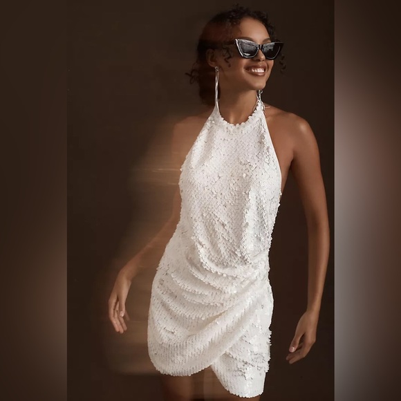 Ronny Kobo Jo Halter Sequin Ruched Open-Back Mini Dress - Picture 3 of 16